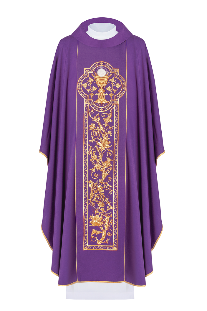 Purple chasuble with the symbol of the Eucharistic Chalice - HAFTINAUSA.COM