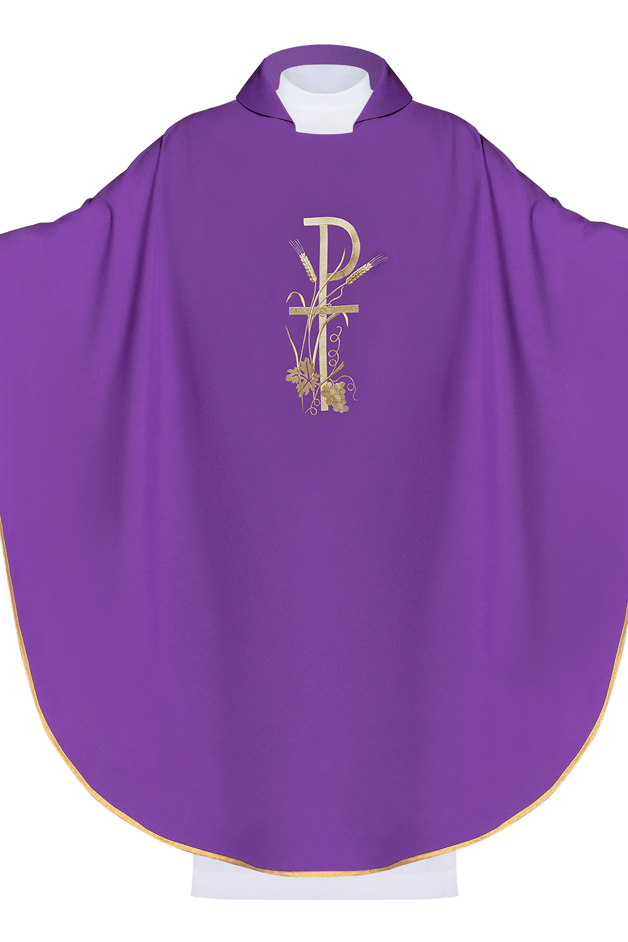 Purple chasuble with wide collar and gold embroidery PA