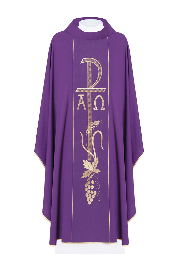 Purple Chasuble with Alpha and Omega embroidery