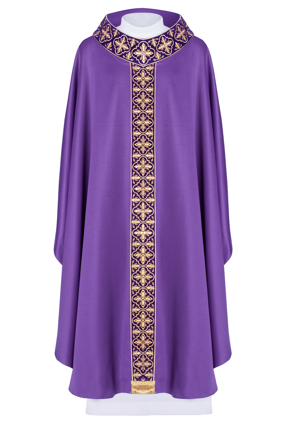 Purple chasuble adorned with stones and a narrow band - HAFTINAUSA.COM