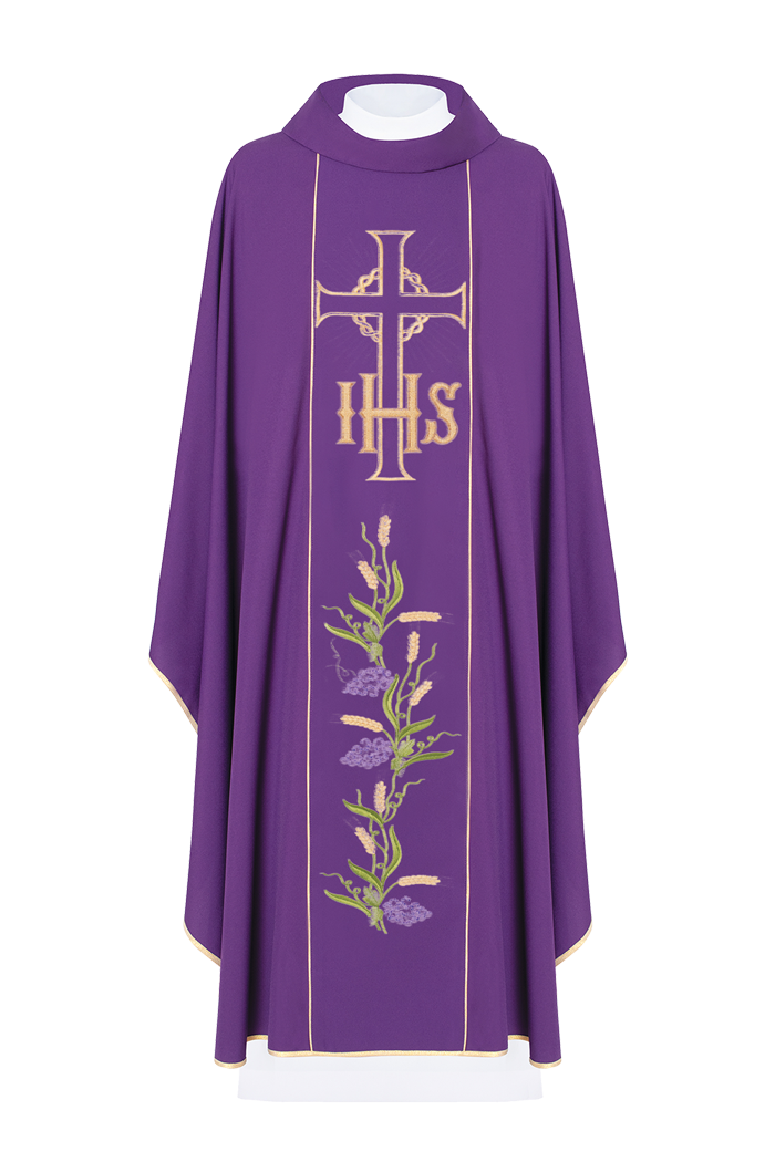 Purple chasuble with cross symbol and grapes