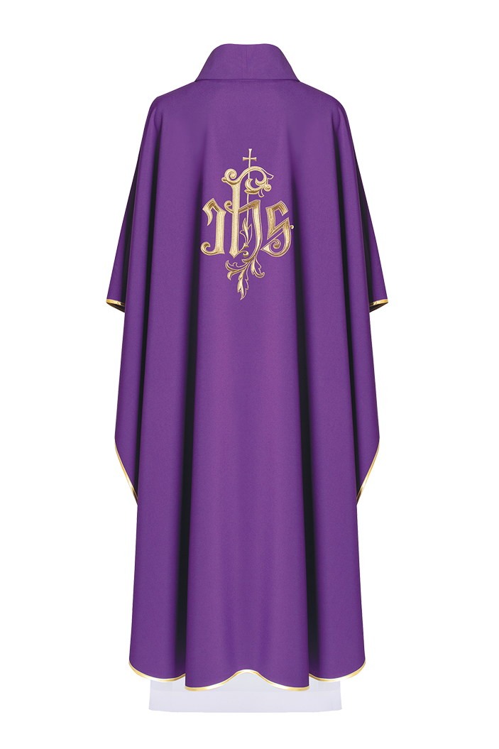 Purple chasuble with JHS gold symbol