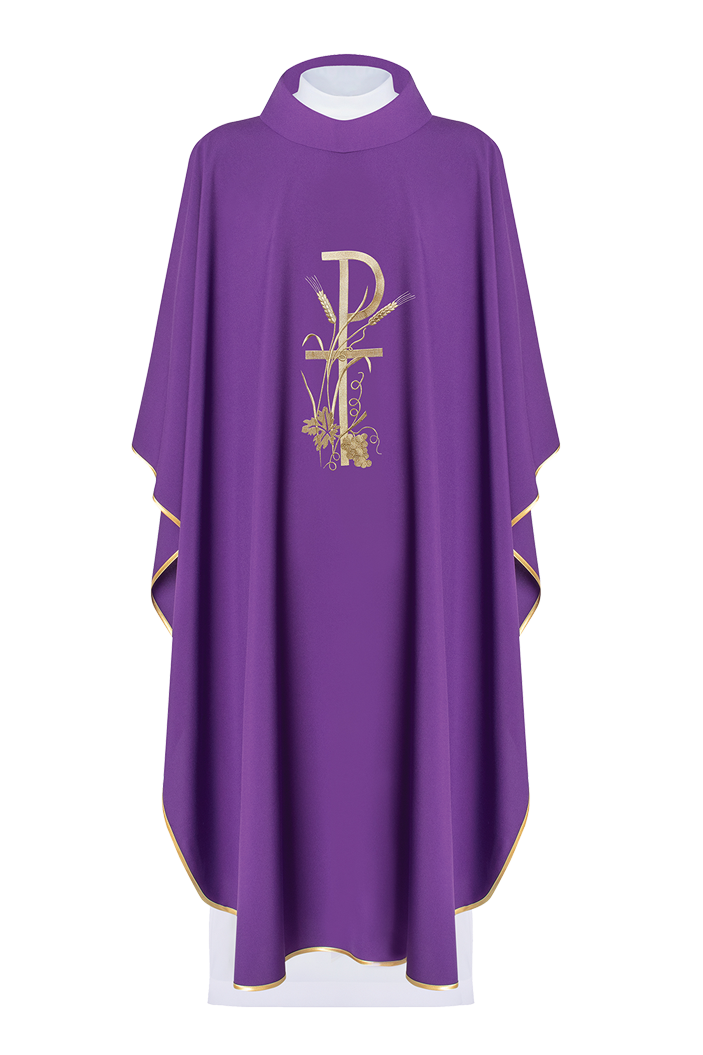 Purple chasuble with golden cross embroidery