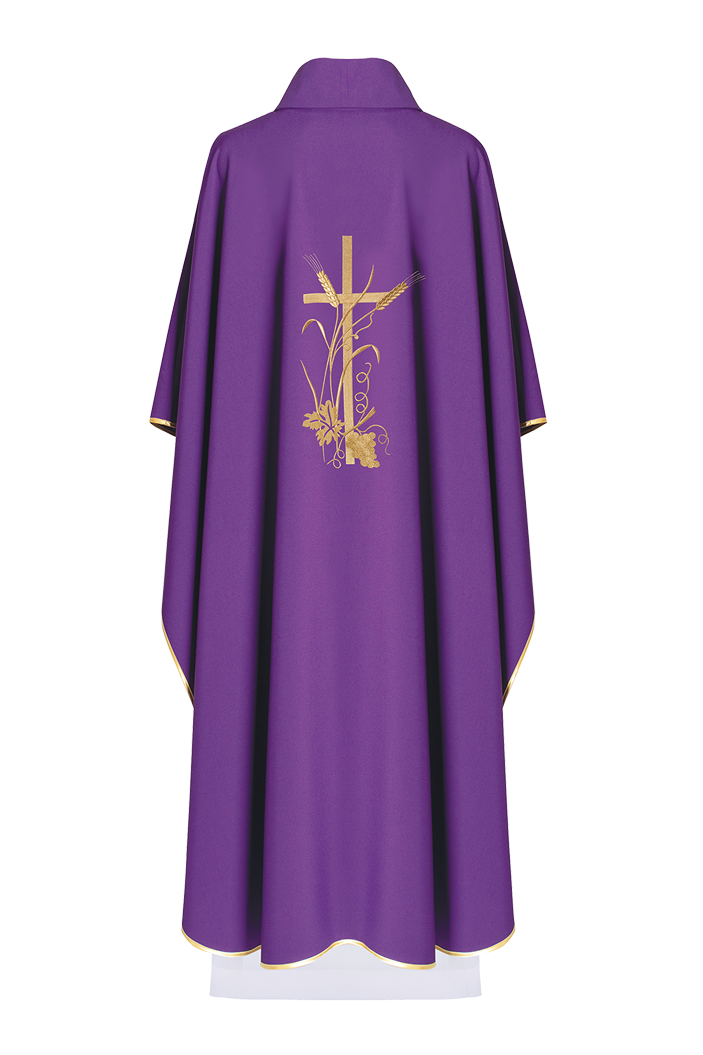 Purple chasuble with golden cross embroidery