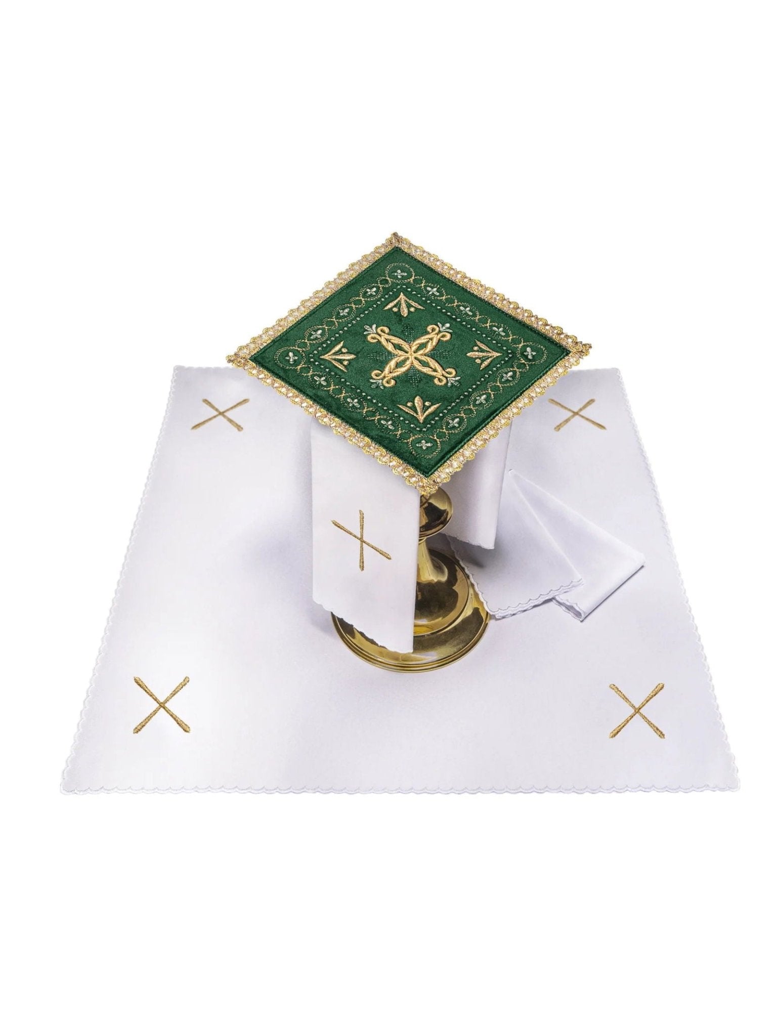 Green chalice linens set with gold embroidery KK/5006/C3 - HAFTINAUSA.COM