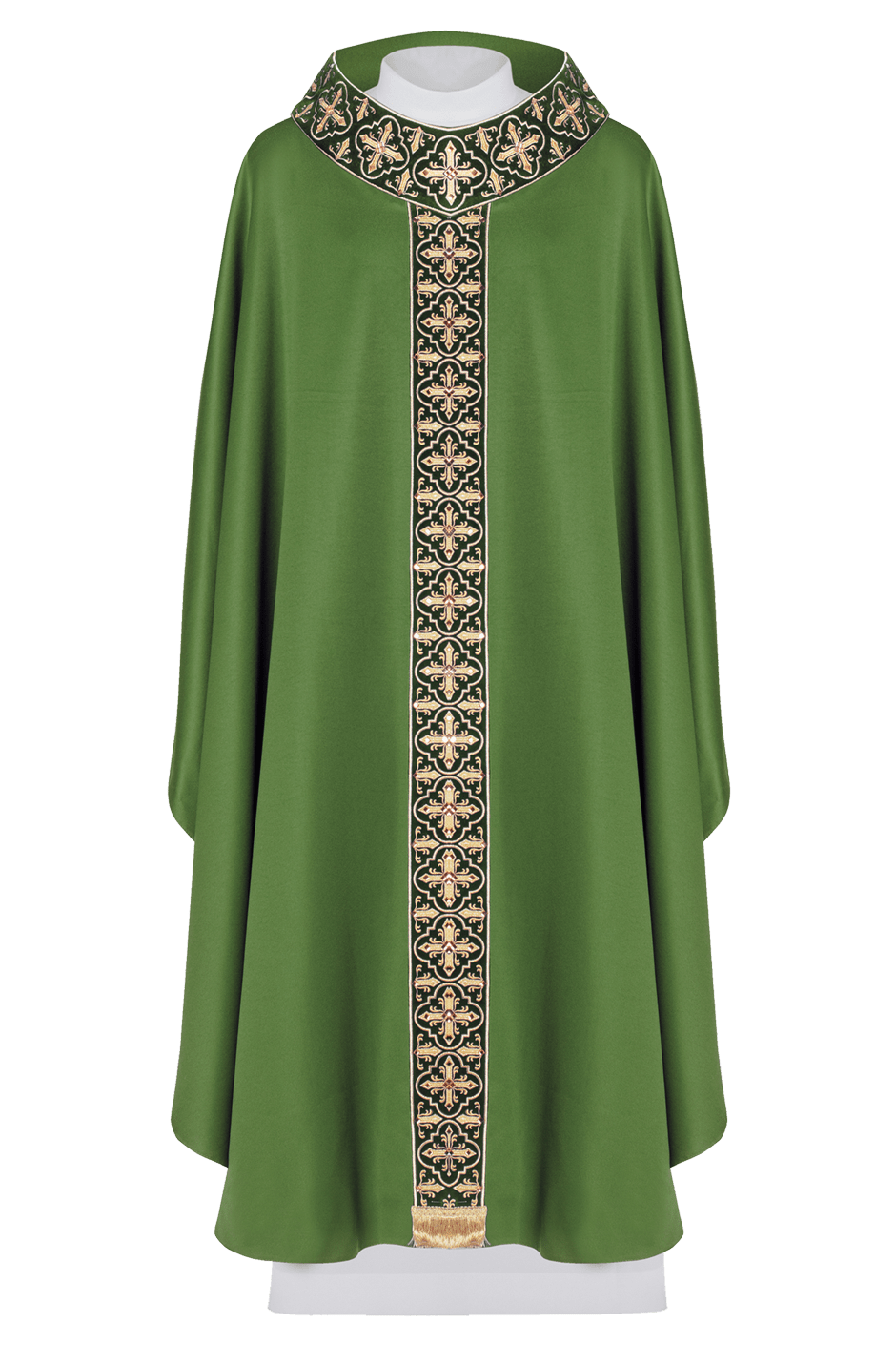 Green chasuble adorned with stones and a narrow band LE/7104/01 - HAFTINAUSA.COM