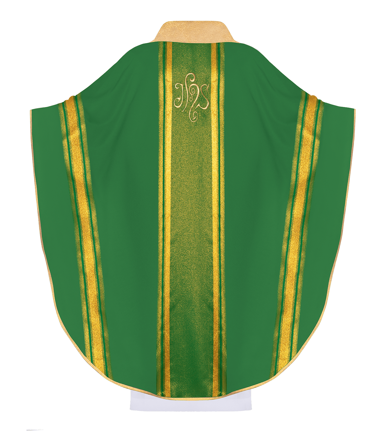 Green chasuble embroidered with IHS motif with gilding KOR/183/01/27 ZIELONY - HAFTINAUSA.COM