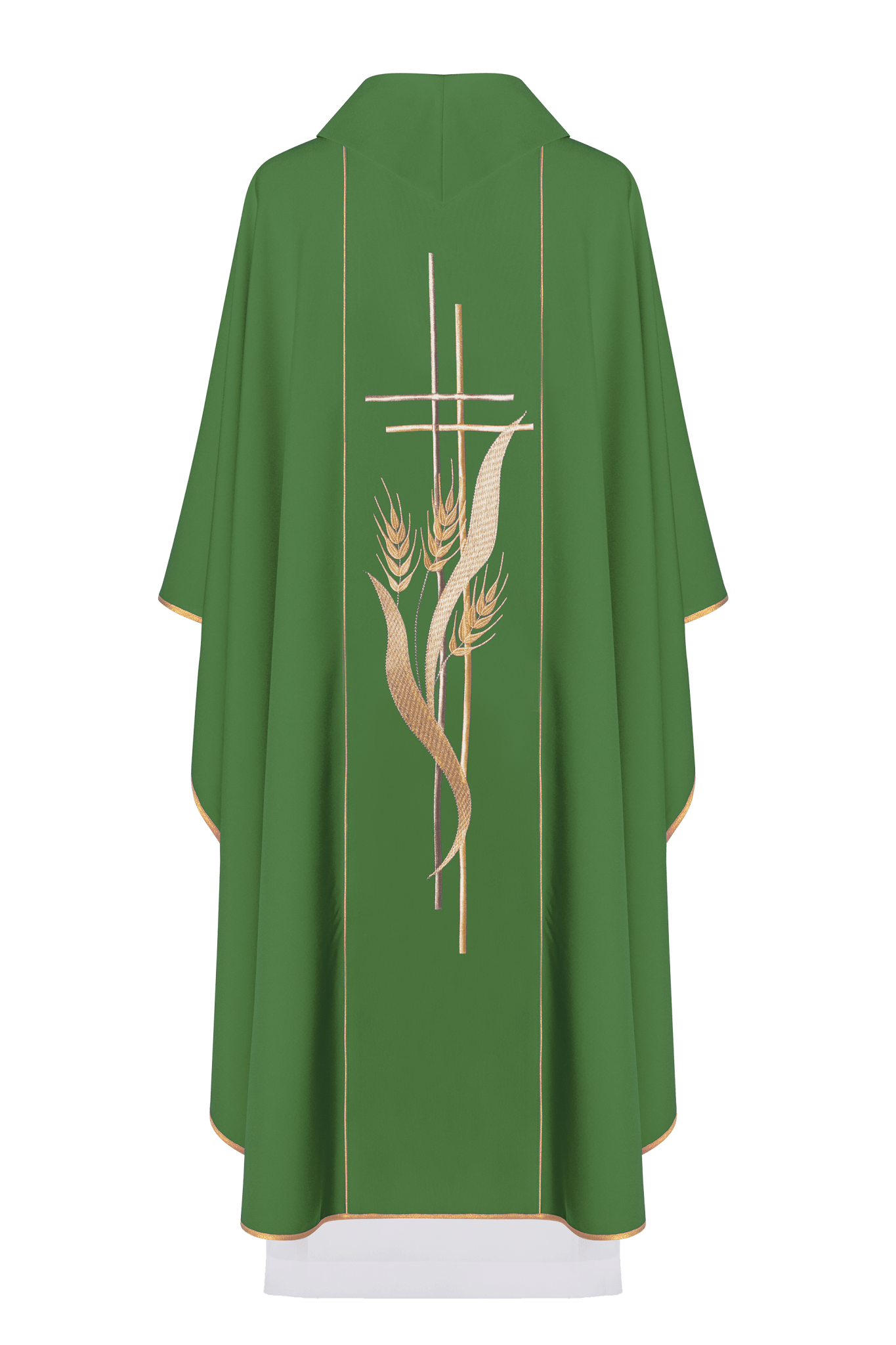 Green chasuble embroidered with motifs of cross and wheat KOR/114/01/01 ZIELONY - HAFTINAUSA.COM