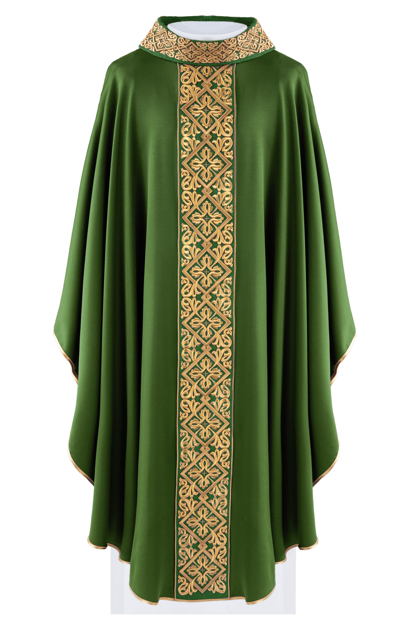 Green chasuble with embroidered collar LE/7027/01 - HAFTINAUSA.COM