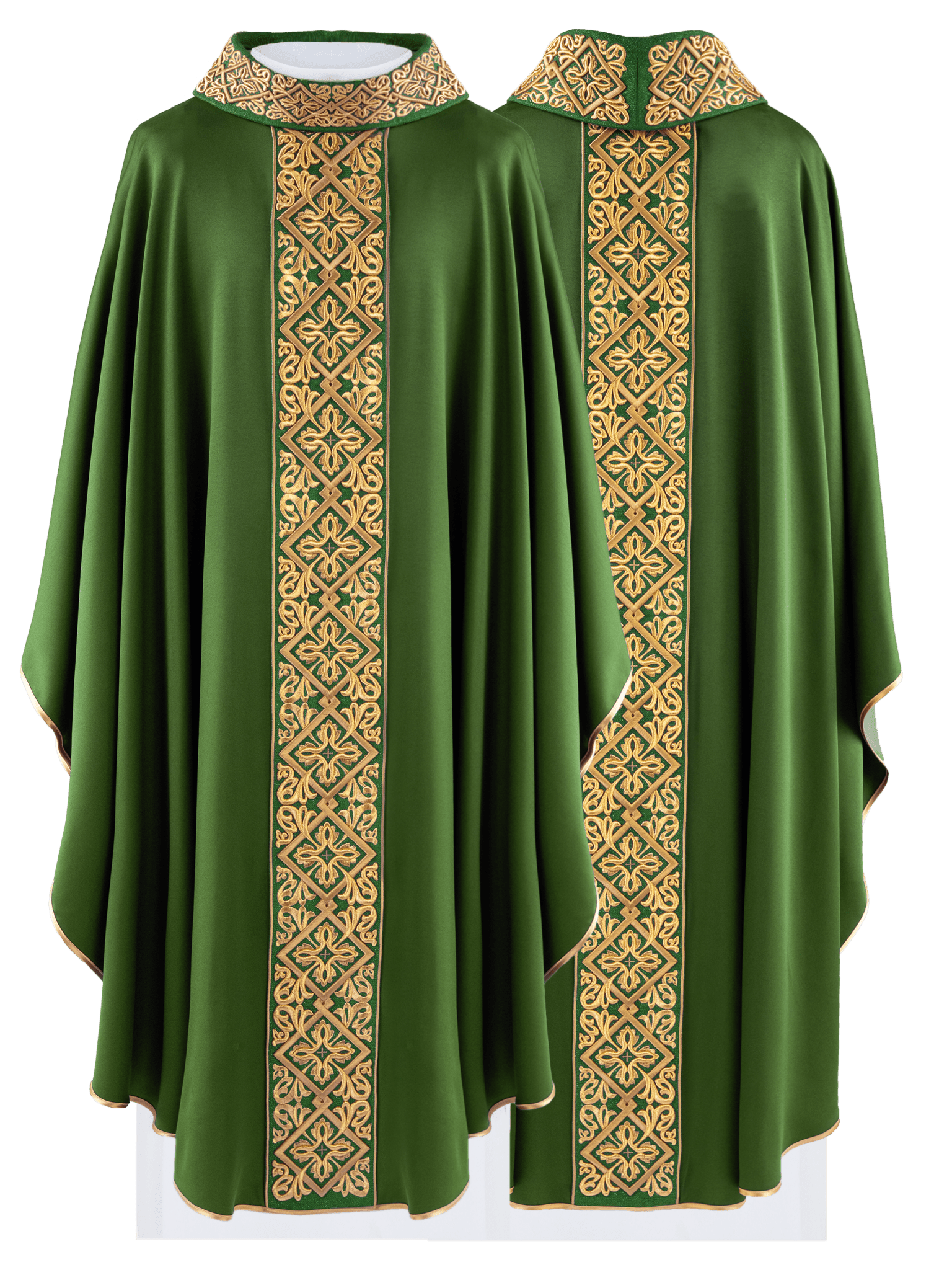 Green chasuble with embroidered collar LE/7027/01 - HAFTINAUSA.COM