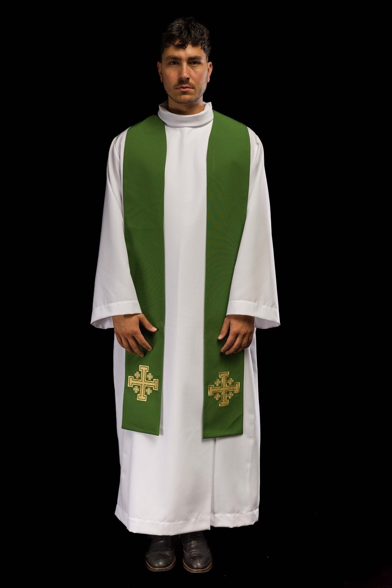 Green Jerusalem Cross embroidered priestly stole KST/046/01/01 ZIELONY - HAFTINAUSA.COM