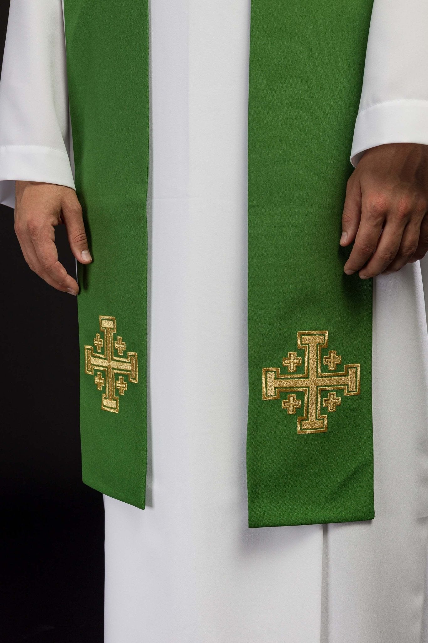 Green Jerusalem Cross embroidered priestly stole KST/046/01/01 ZIELONY - HAFTINAUSA.COM