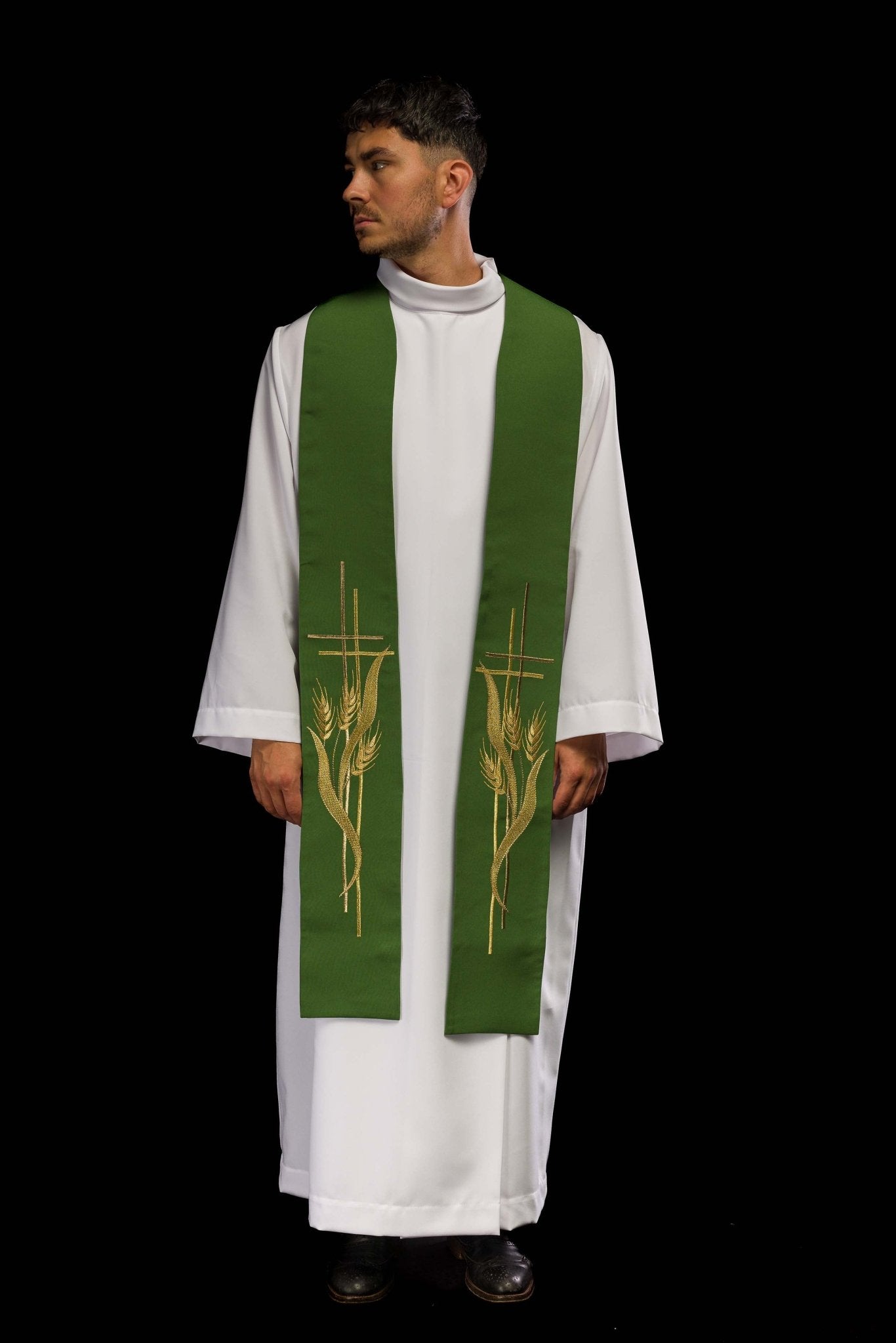 Green priestly stole embroidered KST/083/01/01 ZIELONY - HAFTINAUSA.COM