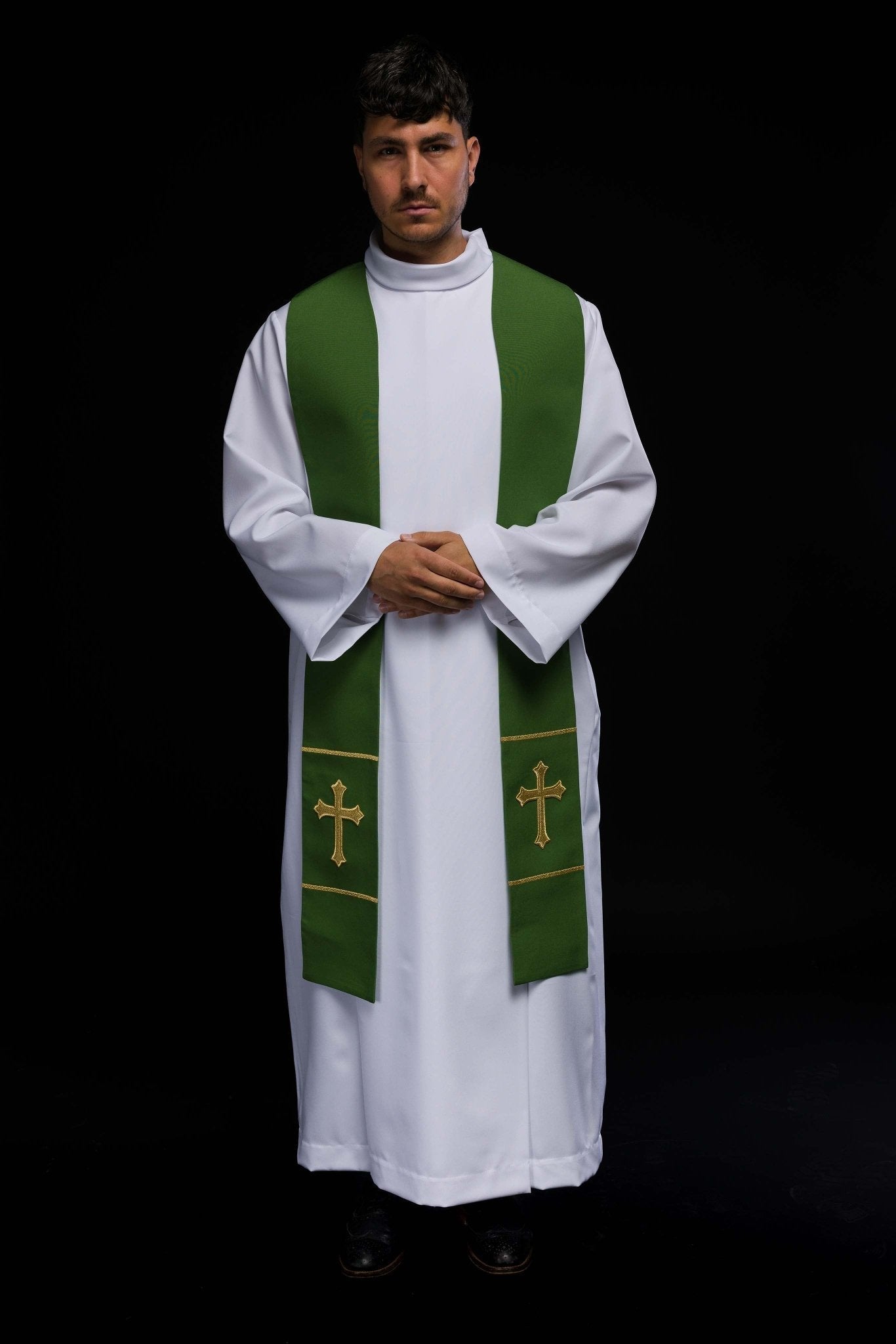 Green priestly stole embroidered cross KST/063/01/01 ZIELONY - HAFTINAUSA.COM