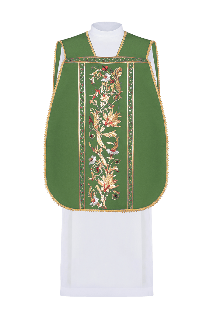 Green Roman Chasuble embroidered with the motif of IHS KOR/200/01/01 ZIELONY - HAFTINAUSA.COM