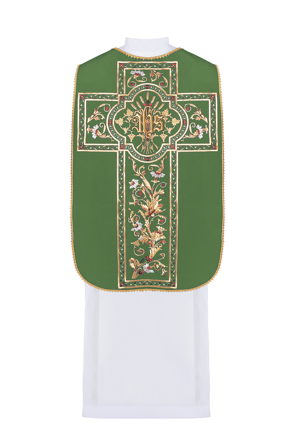 Green Roman Chasuble embroidered with the motif of IHS KOR/200/01/01 ZIELONY - HAFTINAUSA.COM