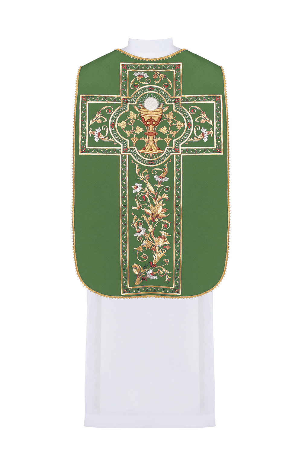 Green Roman Chasuble embroidered with the motif of the Eucharistic chalice KOR/198/01/01 ZIELONY - HAFTINAUSA.COM
