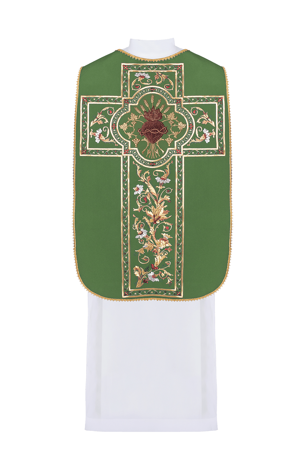 Green Roman Chasuble embroidered with the motif of the Sacred Heart of Jesus KOR/199/01/01 - HAFTINAUSA.COM