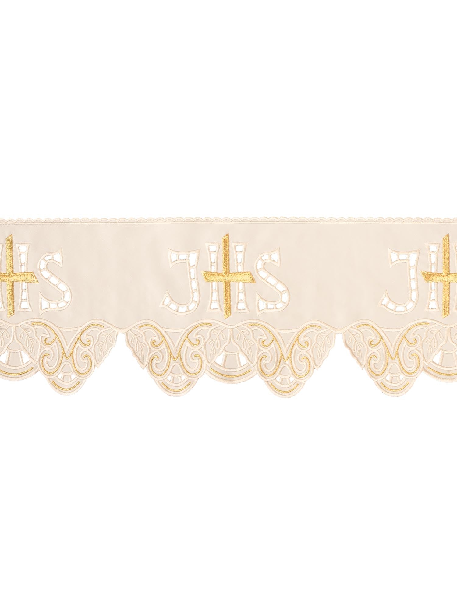 Ivory altar superfrontal cloth with IHS and cross embroidery KOM/058/05 19cm 3,5m - HAFTINAUSA.COM