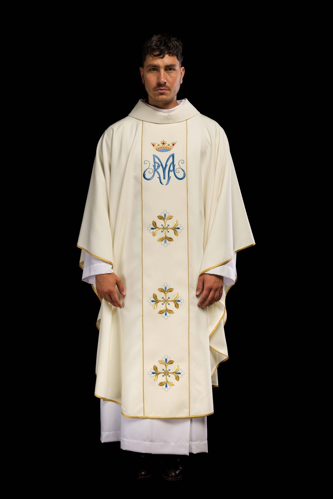 Ivory chasuble with gold Marian embroidery KOR/128/05/01 ECRU - HAFTINAUSA.COM