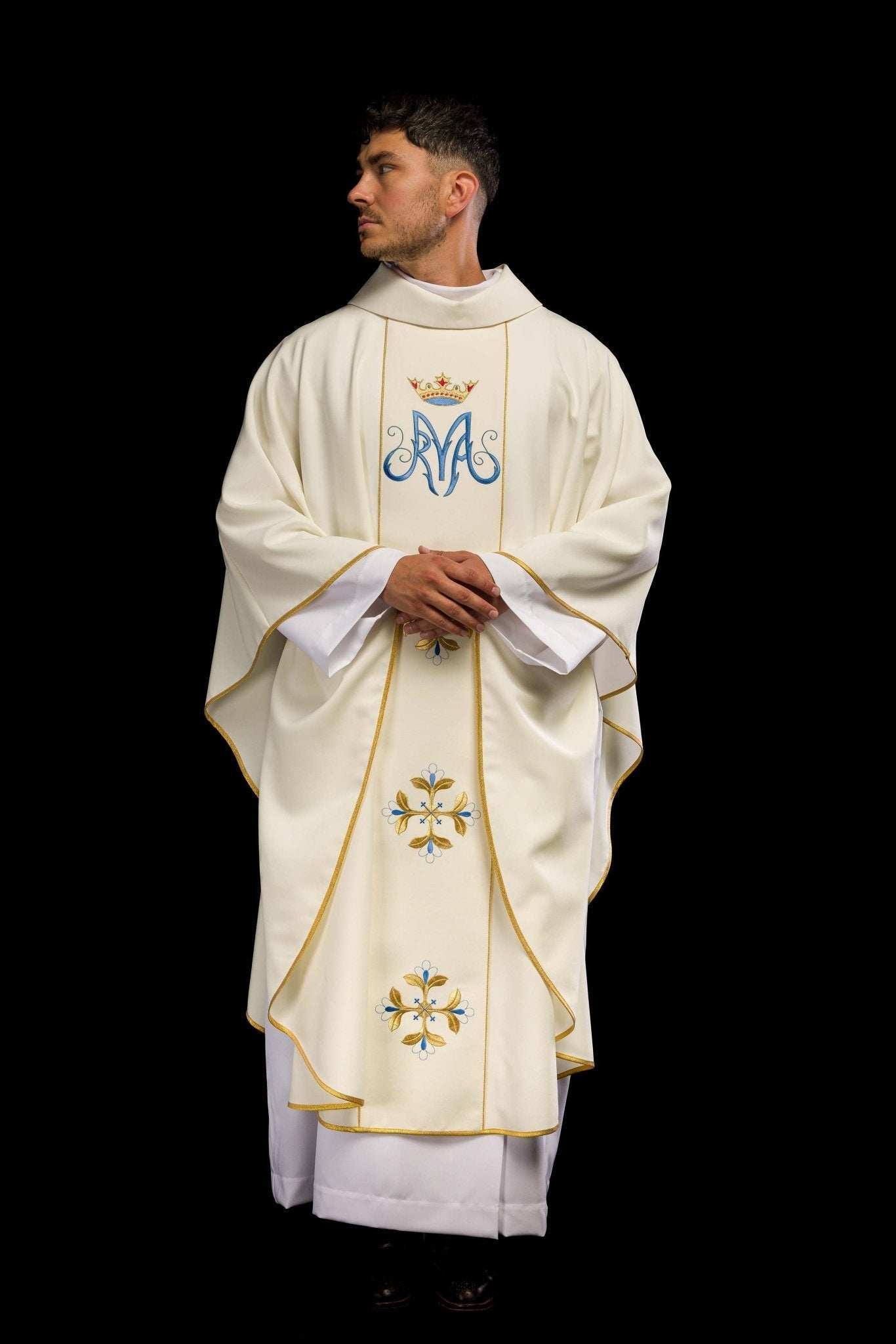 Ivory chasuble with gold Marian embroidery KOR/128/05/01 ECRU - HAFTINAUSA.COM