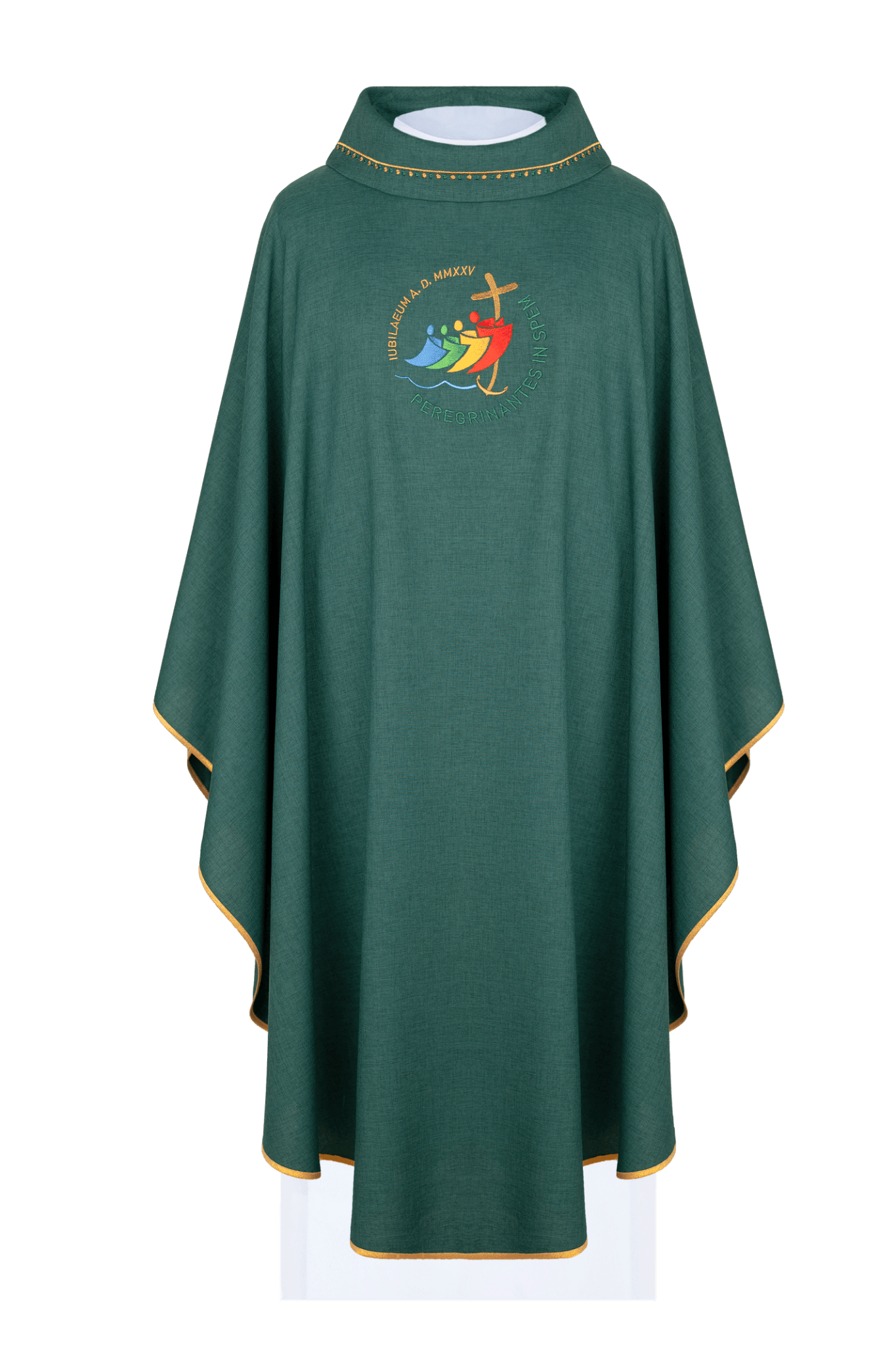 Jubilee embroidered chasuble with green collar trim JR/020/01/70 - HAFTINAUSA.COM