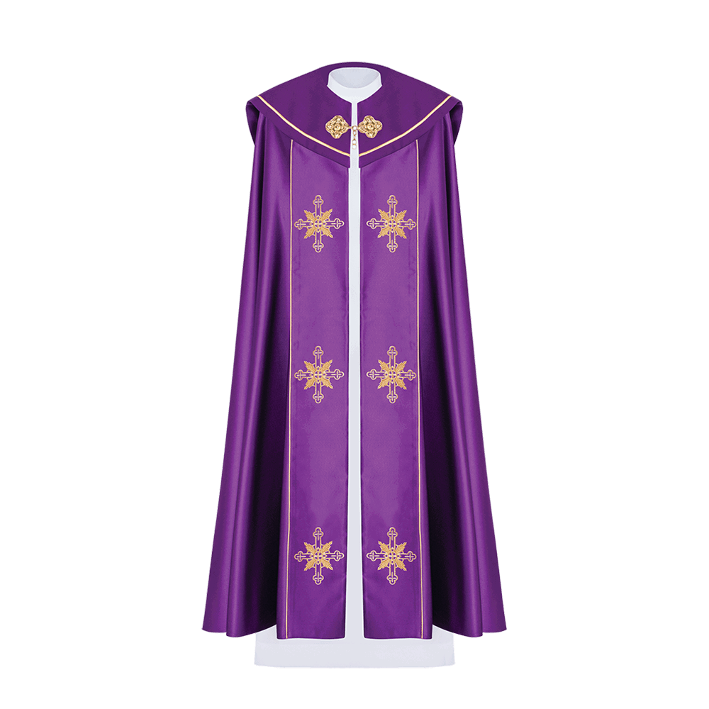 Purple liturgical cope with JHS symbol