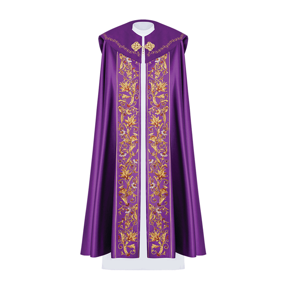 Purple christian cope with gold embroidery and PAX symbol