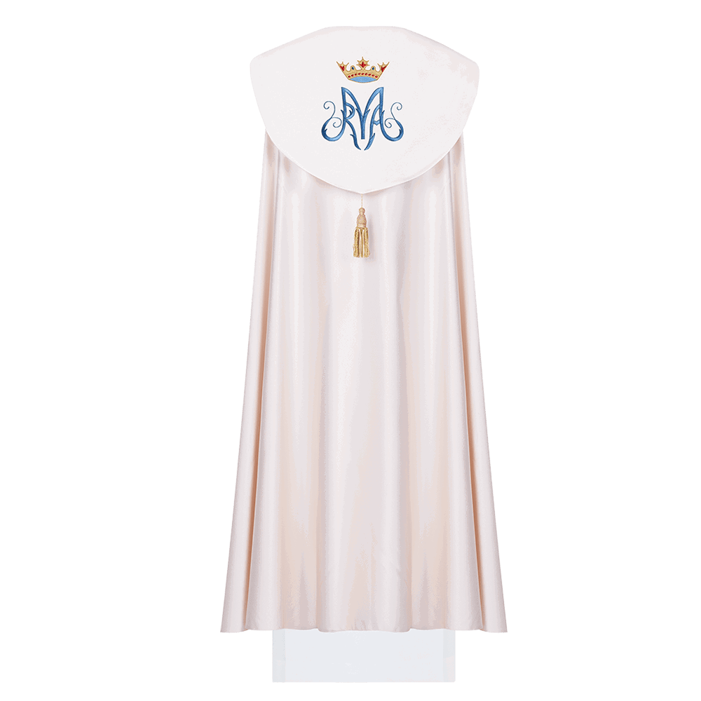 Marian cope in ecru with gold and blue embroidery