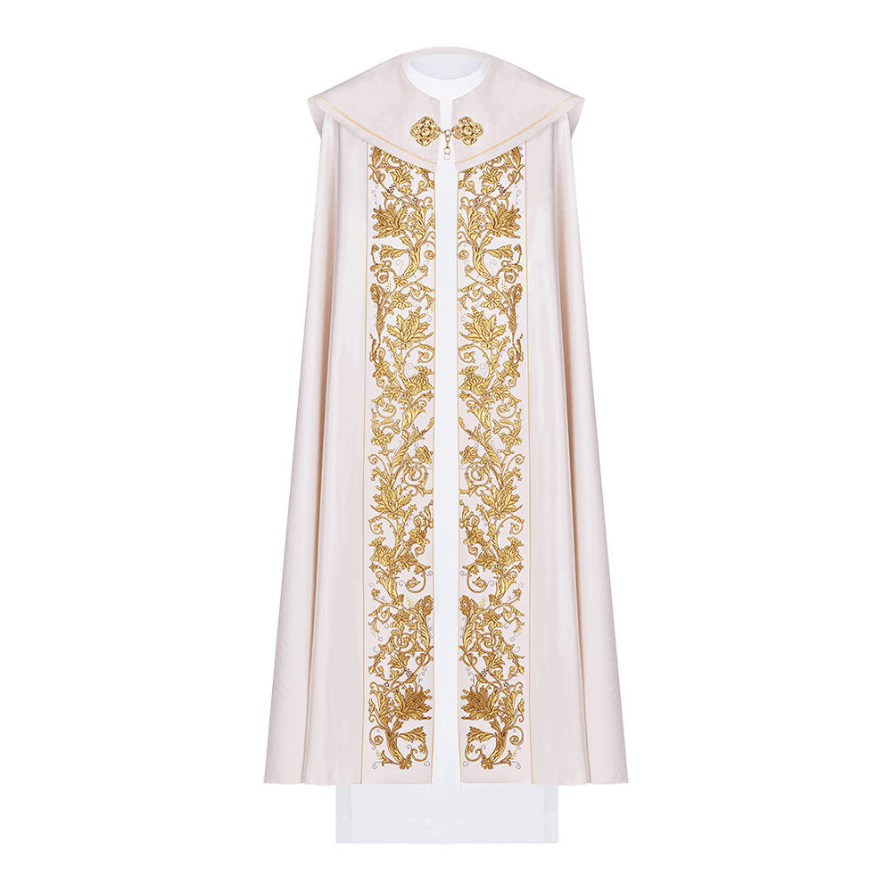 Ecru clergy cope with gold Chalice embroidery