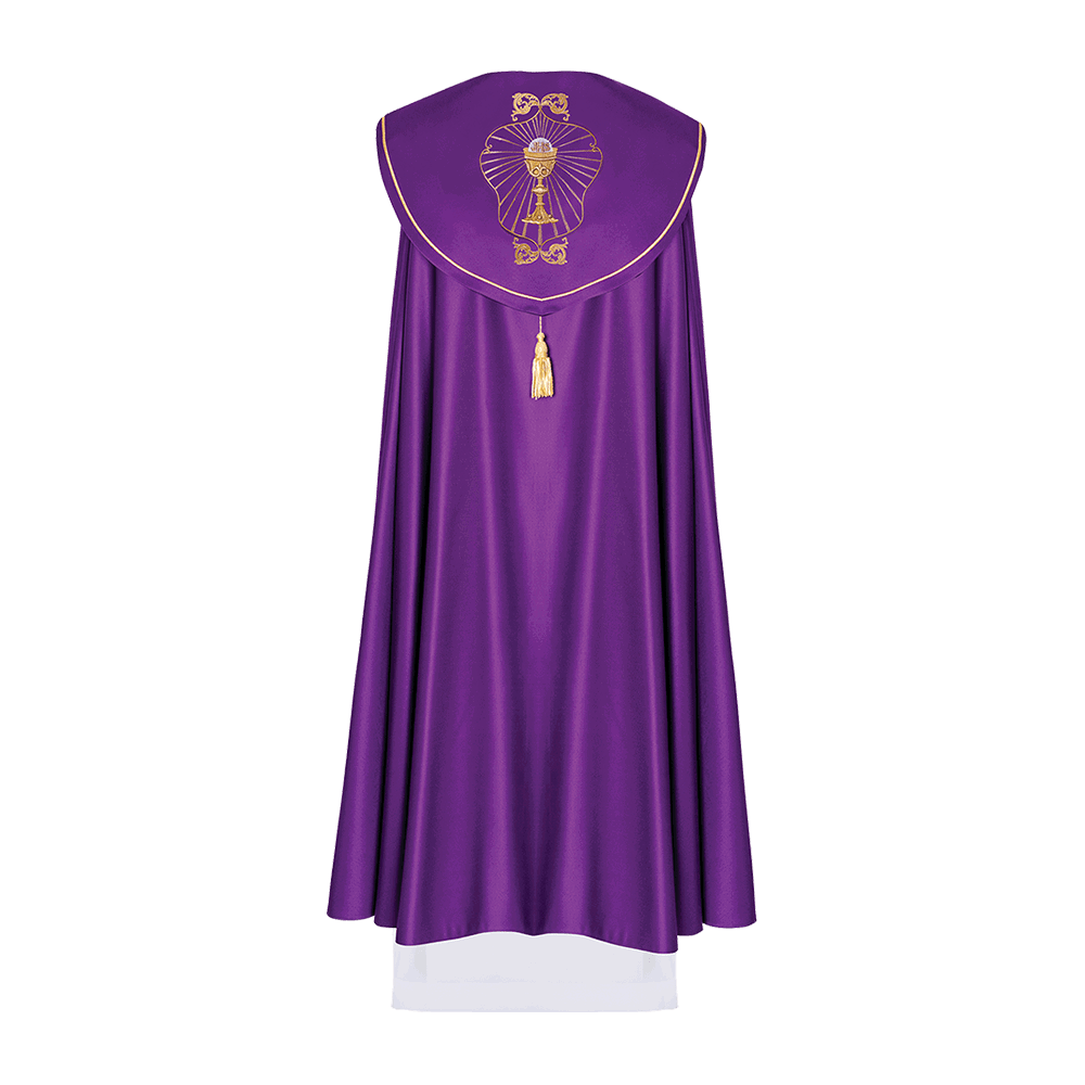 Purple cope with gold eucharist symbol