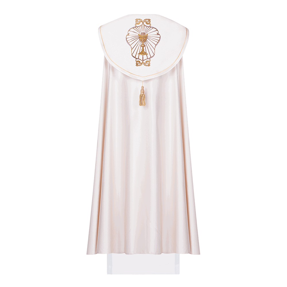 Clerical cope with embroidered gold IHS motif