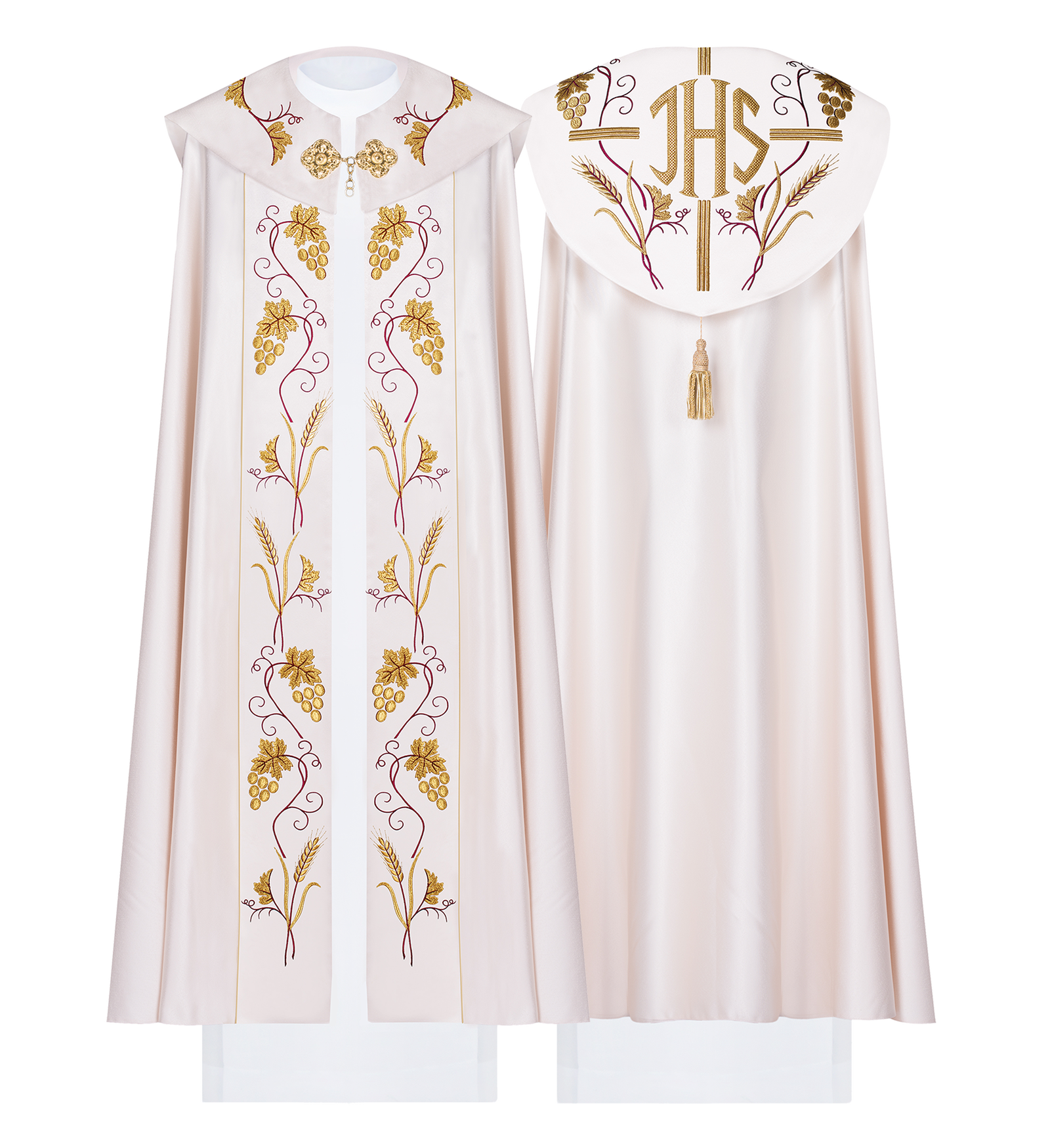 Priest cope with IHS and grapes gold embroidery