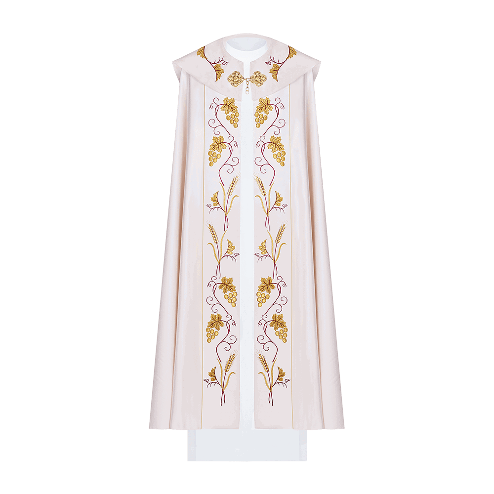 Priest cope with IHS and grapes gold embroidery