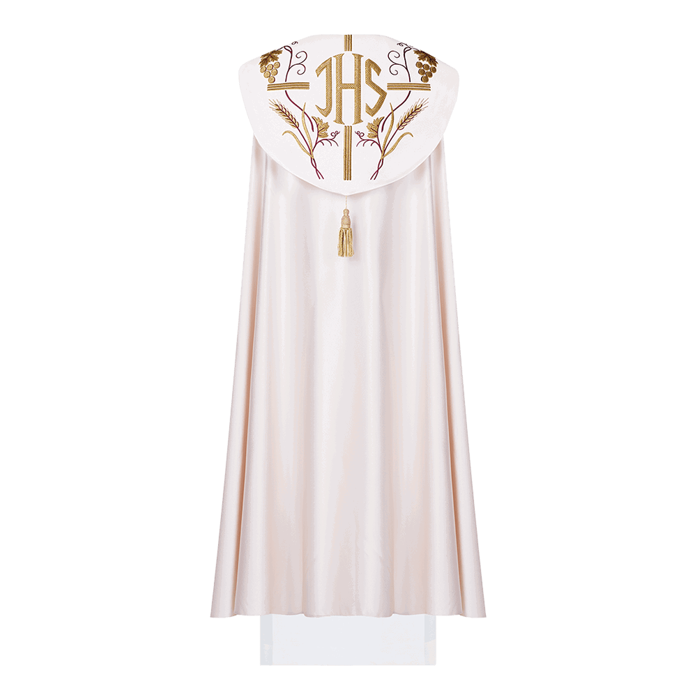 Priest cope with IHS and grapes gold embroidery