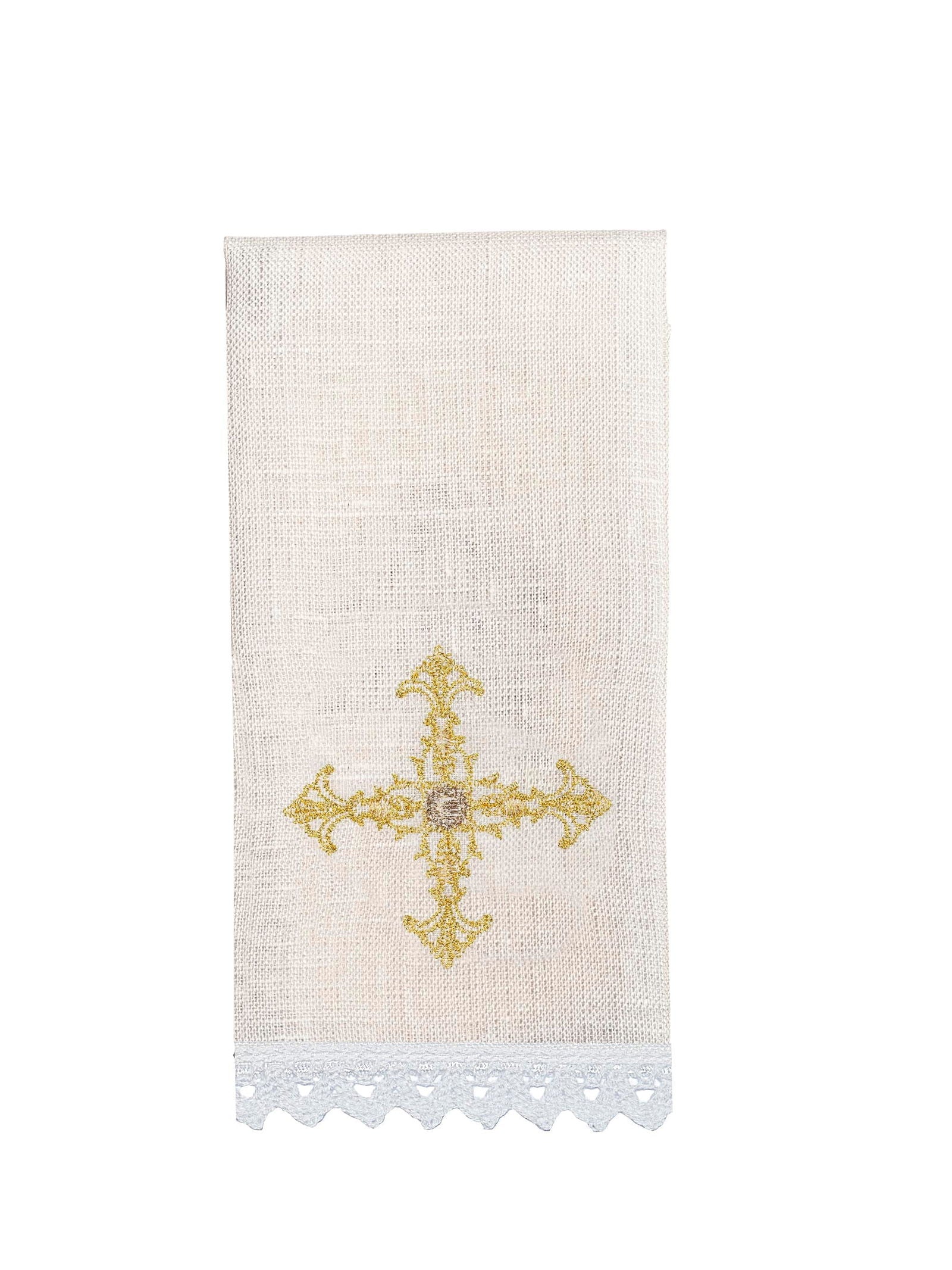 Chalice linen set with metal cross and gold embroidery