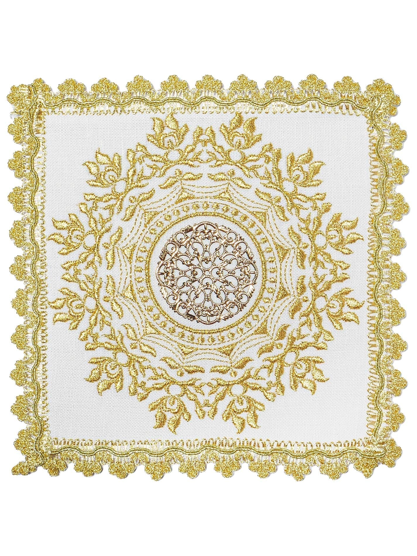 Chalice Linen Set with metal gold cross and IHS embroidery