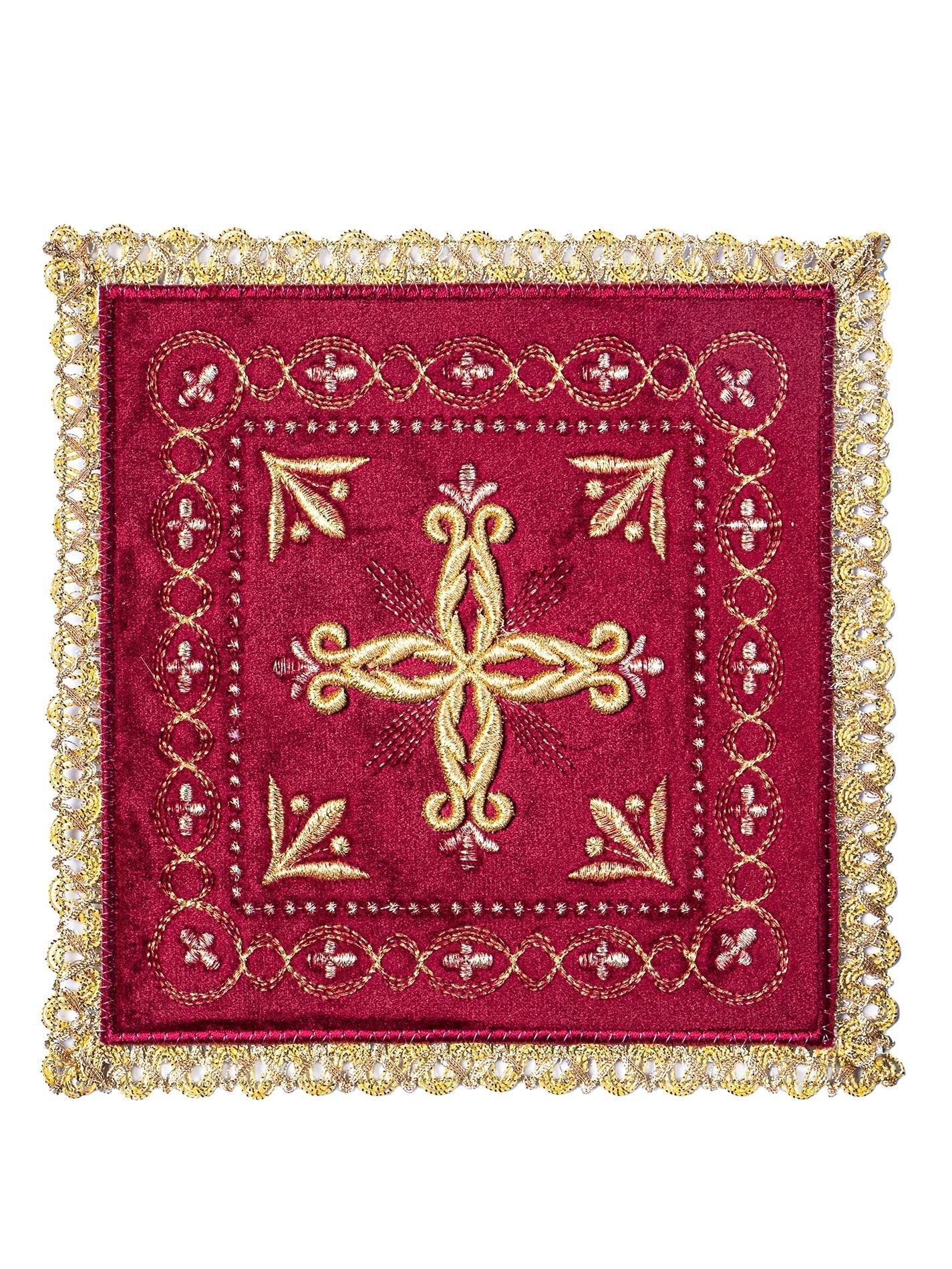 Burgundy velvet Chalice Linens with Cross