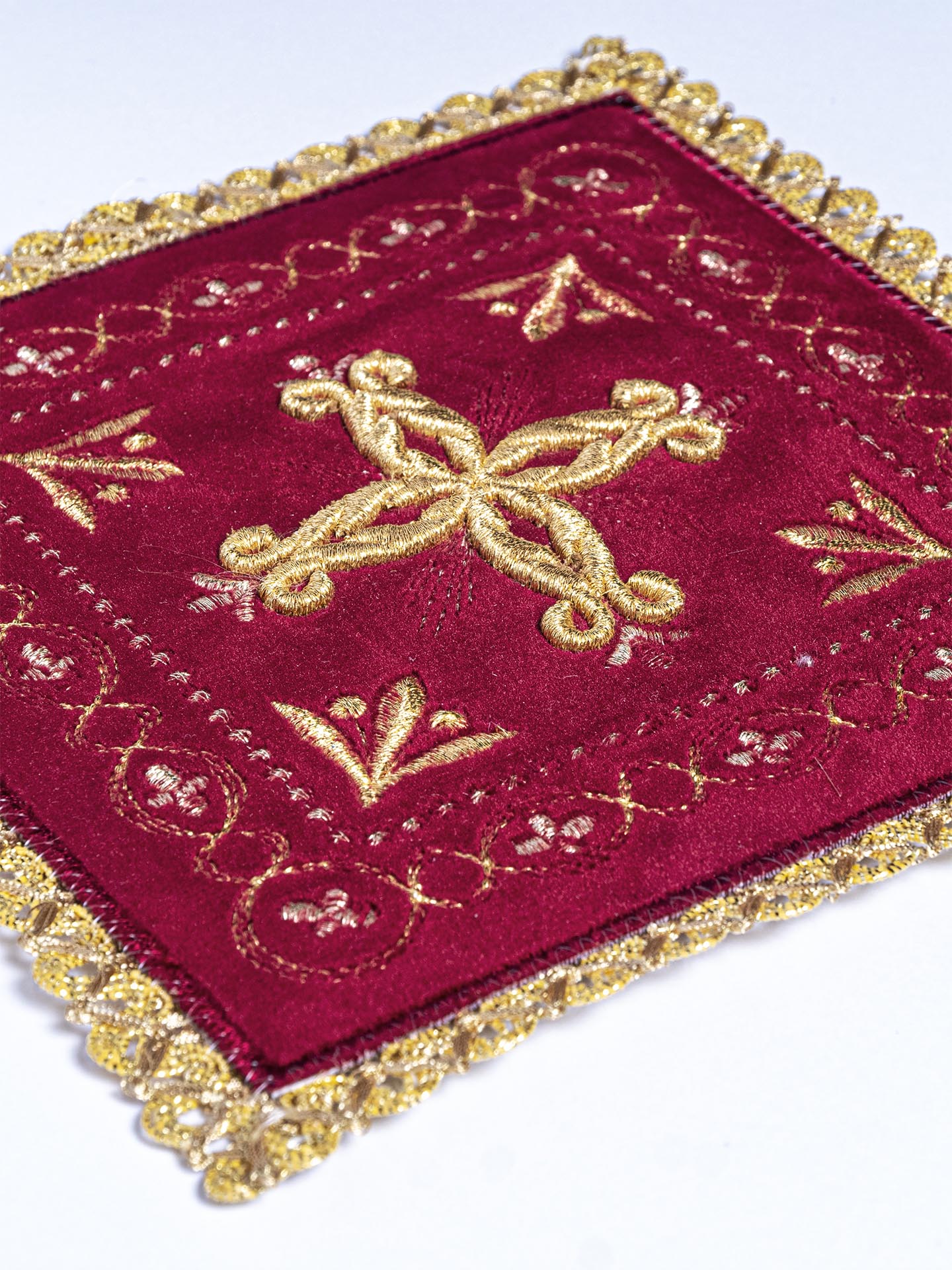 Burgundy velvet Chalice Linens with Cross