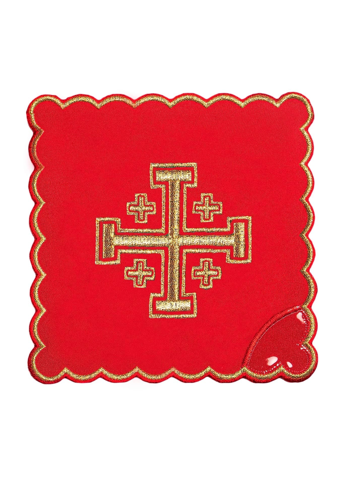 Chalice Set with red Pall and Jerusalem Cross embroidery