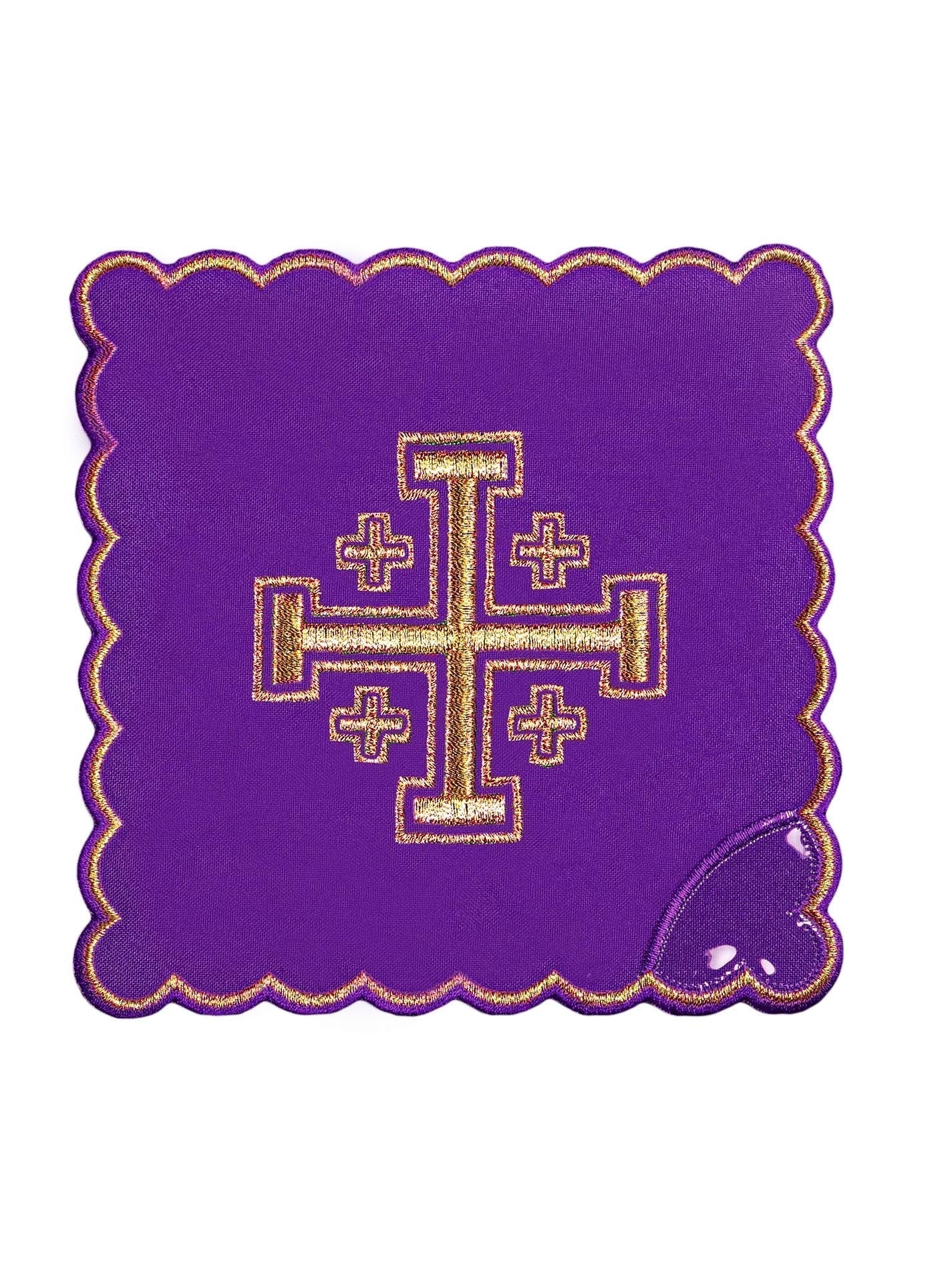 Chalice Set with purple Pall and Jerusalem Cross embroidery