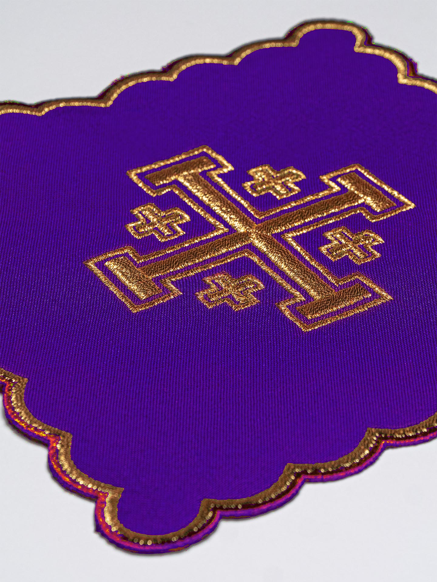 Chalice Set with purple Pall and Jerusalem Cross embroidery