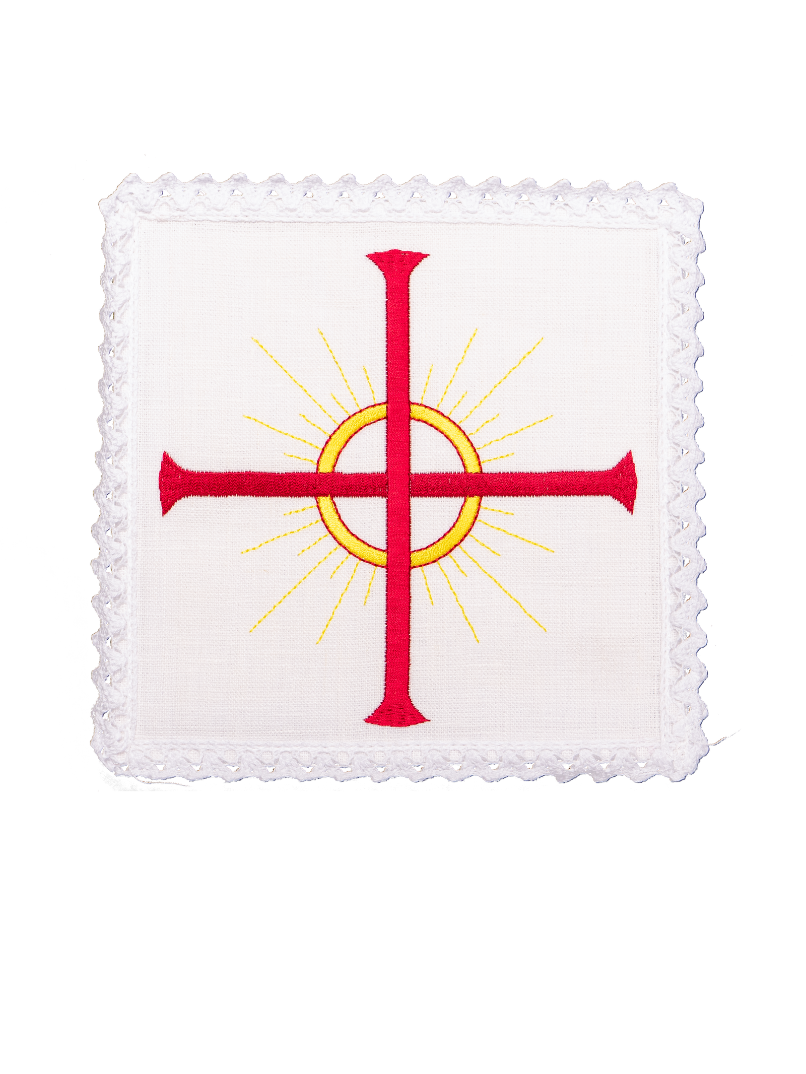 Mass linens with simple red and gold cross