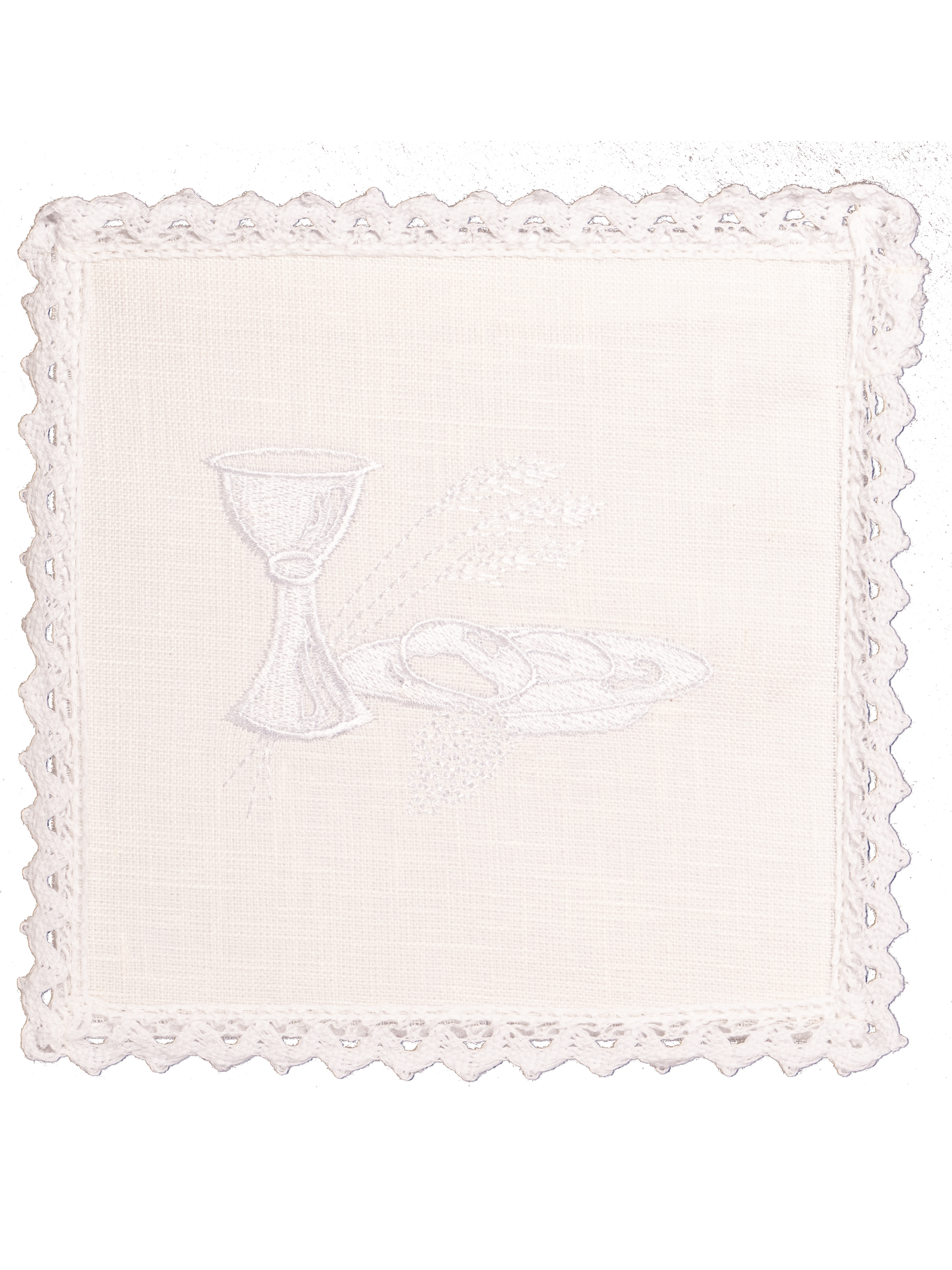 White linen altar set with eucharistic embroidery