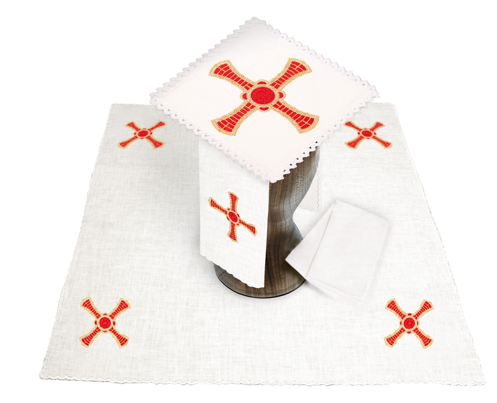 Linen chalice set with eucharistic embroidery red cross - HAFTINAUSA.COM