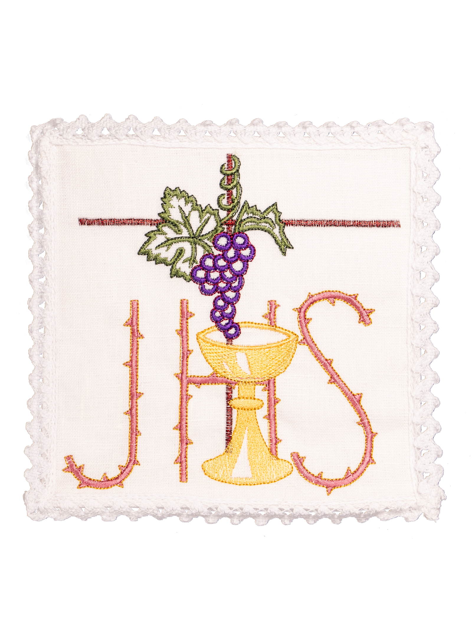 Linen chalice set with eucharistic embroidery JHS chalice