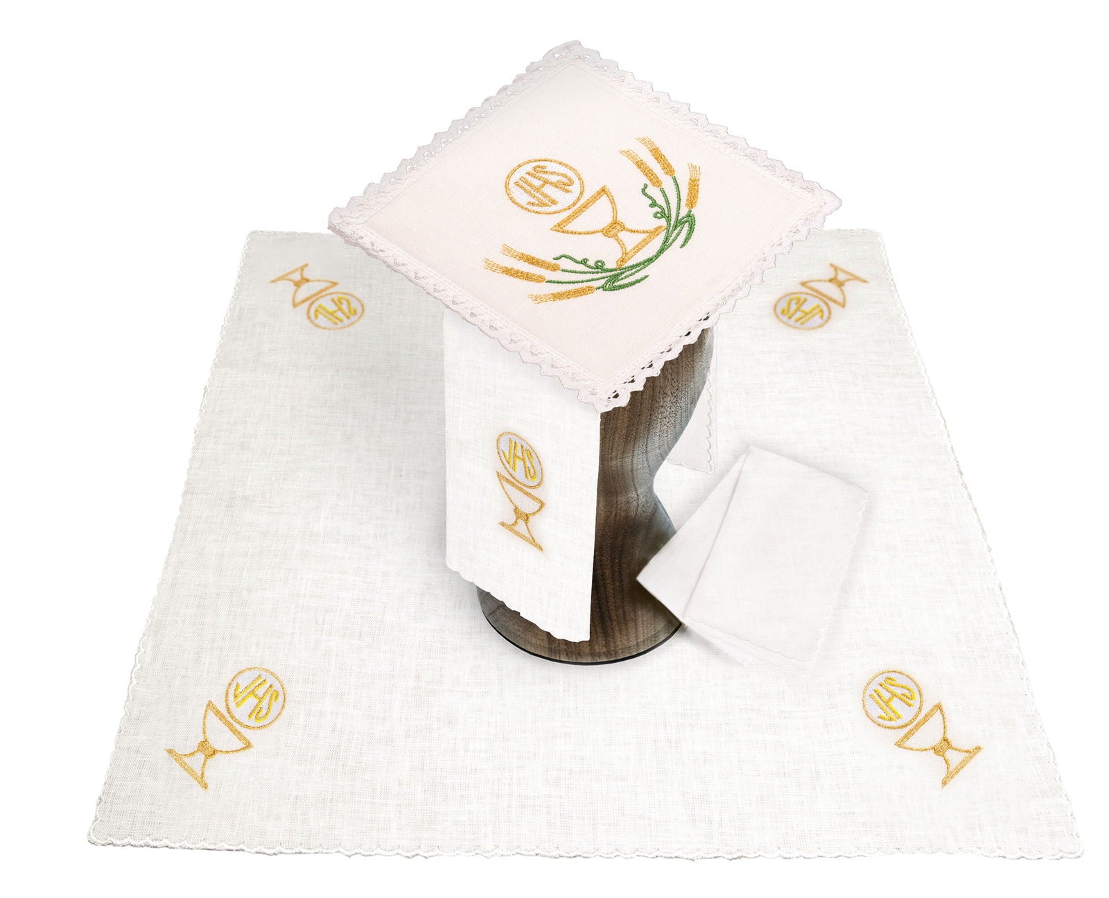 Linen chalice set with eucharistic embroidery chalice with JHS - HAFTINAUSA.COM