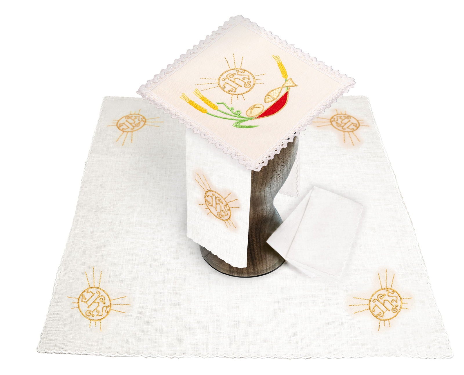 Linen chalice set with eucharistic embroidery JHS