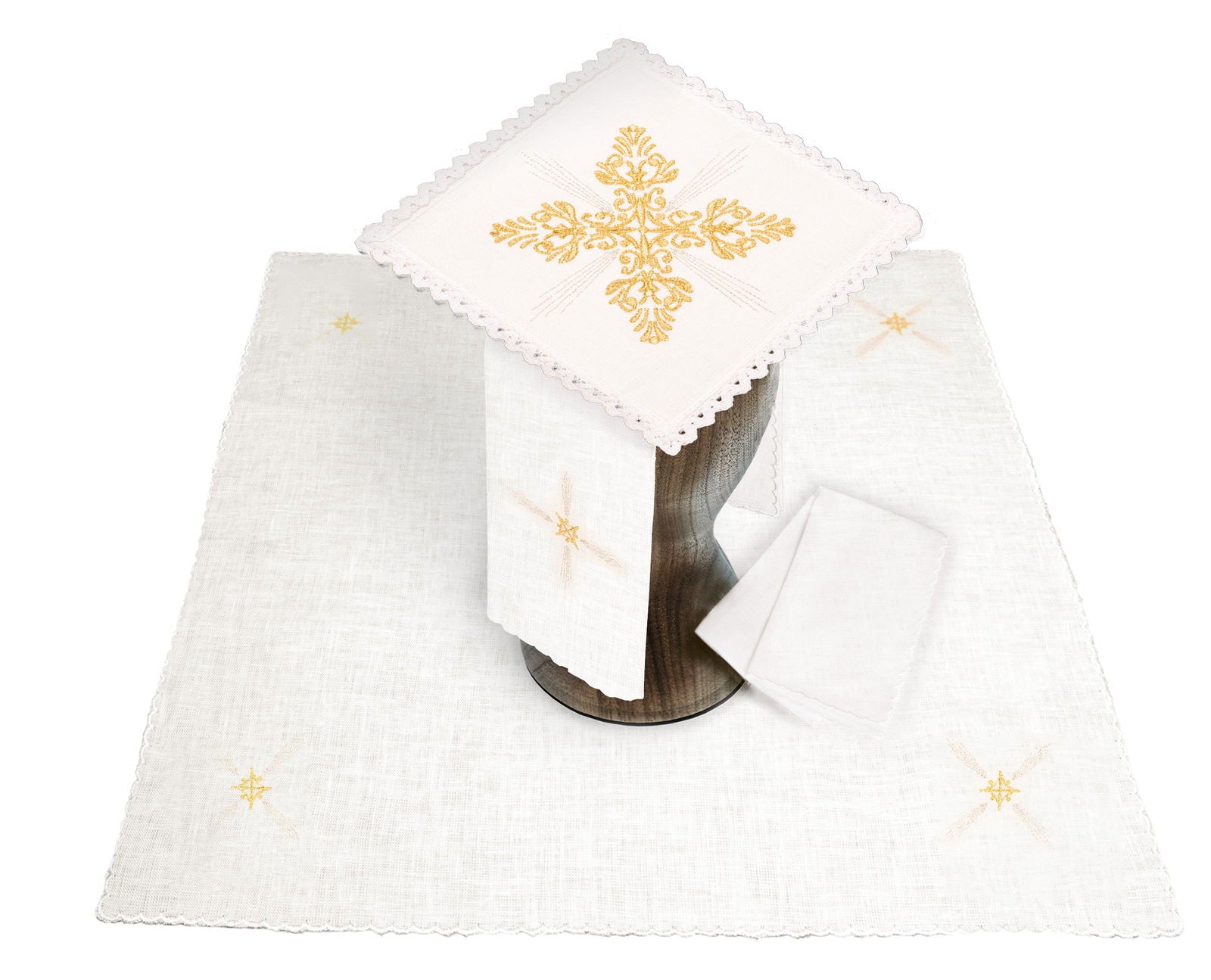 Linen altar set with gold cross - HAFTINAUSA.COM