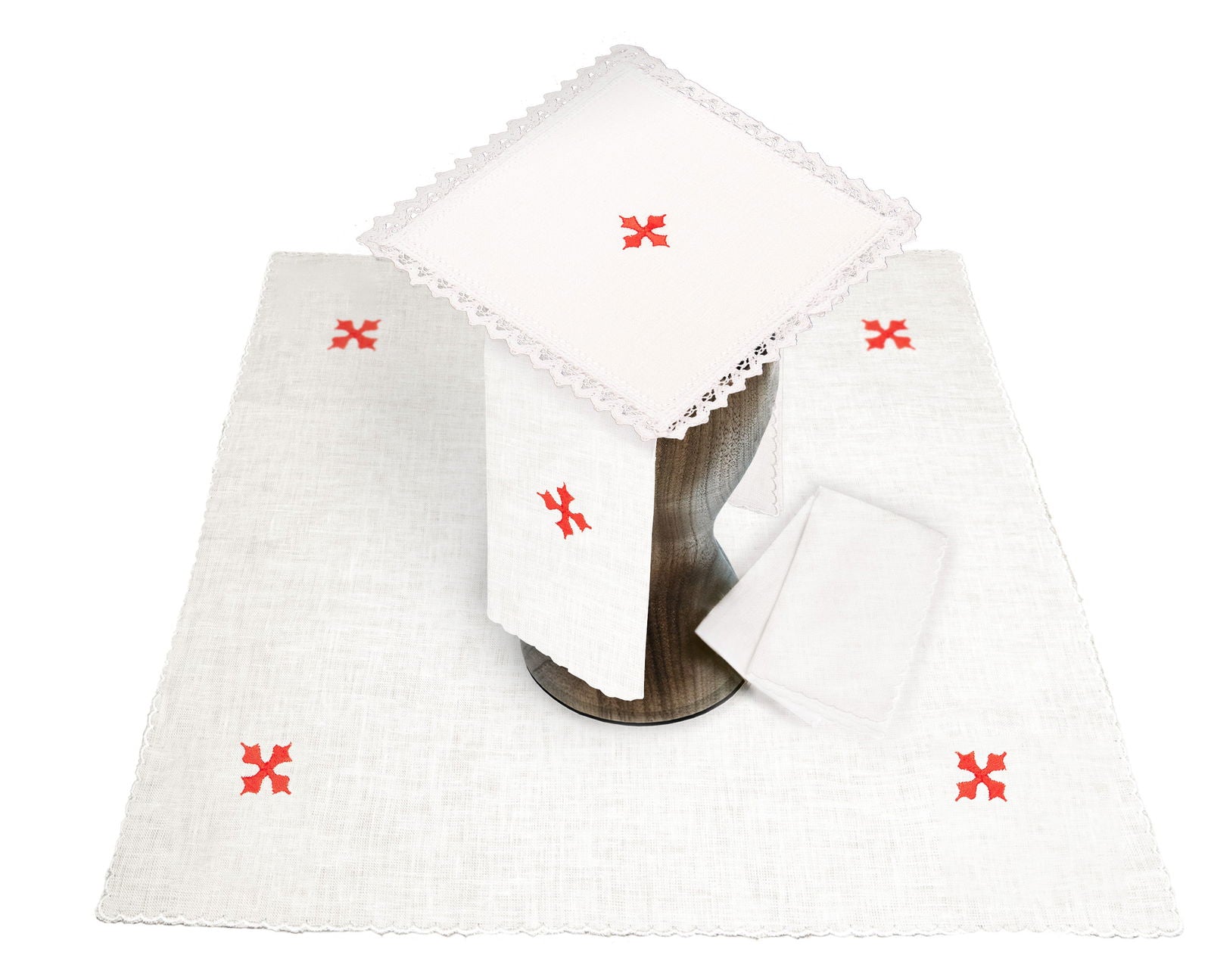 Mass linen made of 100% linen with small red cross embroidery